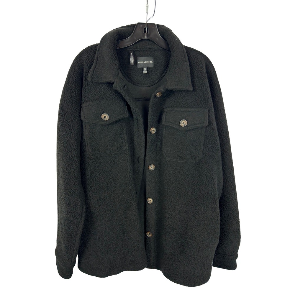 Black Fleece Shacket Silver Jeans Co  Sherpa Boyfriend Fit Button Down Jacket XL